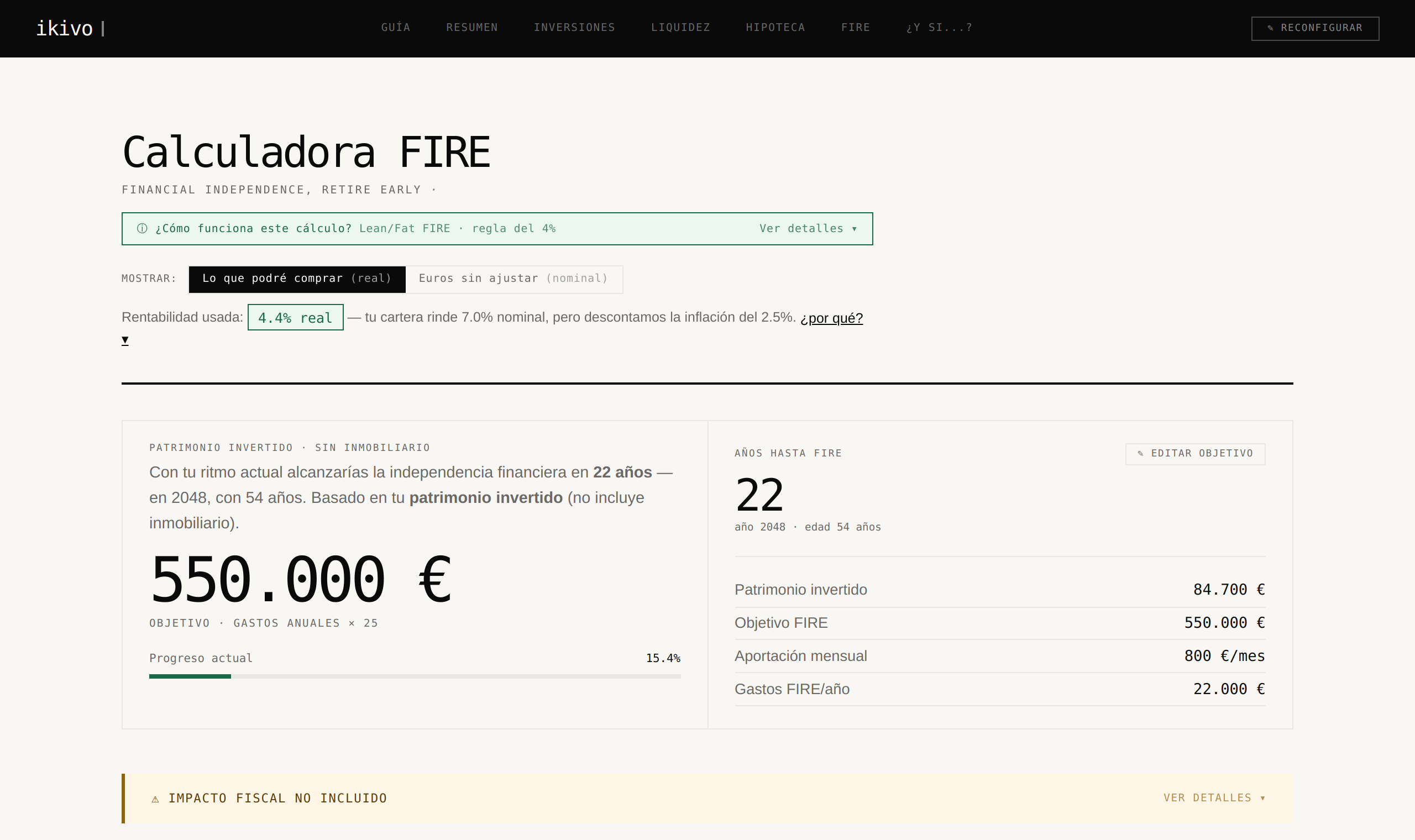 Calculadora de libertad financiera ikivo